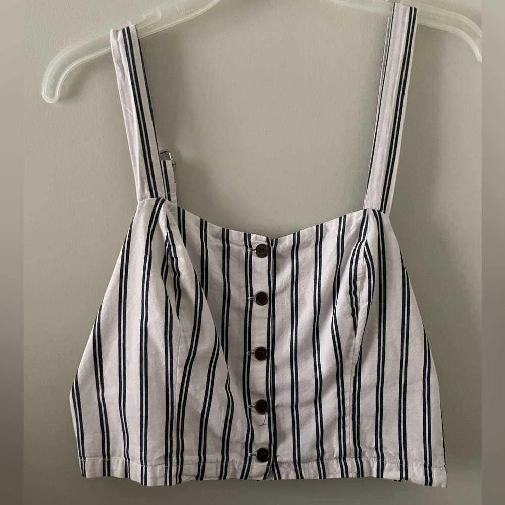 Kendall & Kylie Crop Top Striped Tank Button Front